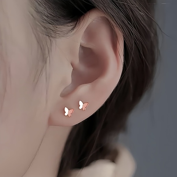 [SALE] S925  butterflies stud earrings- SS009 Rose Gold - Picture 2 of 4